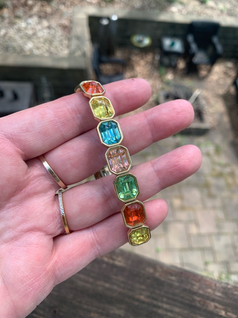 NWOT Gold-Tone Multi-Color Gemstone Bracelet - Vibrant Summer Stones